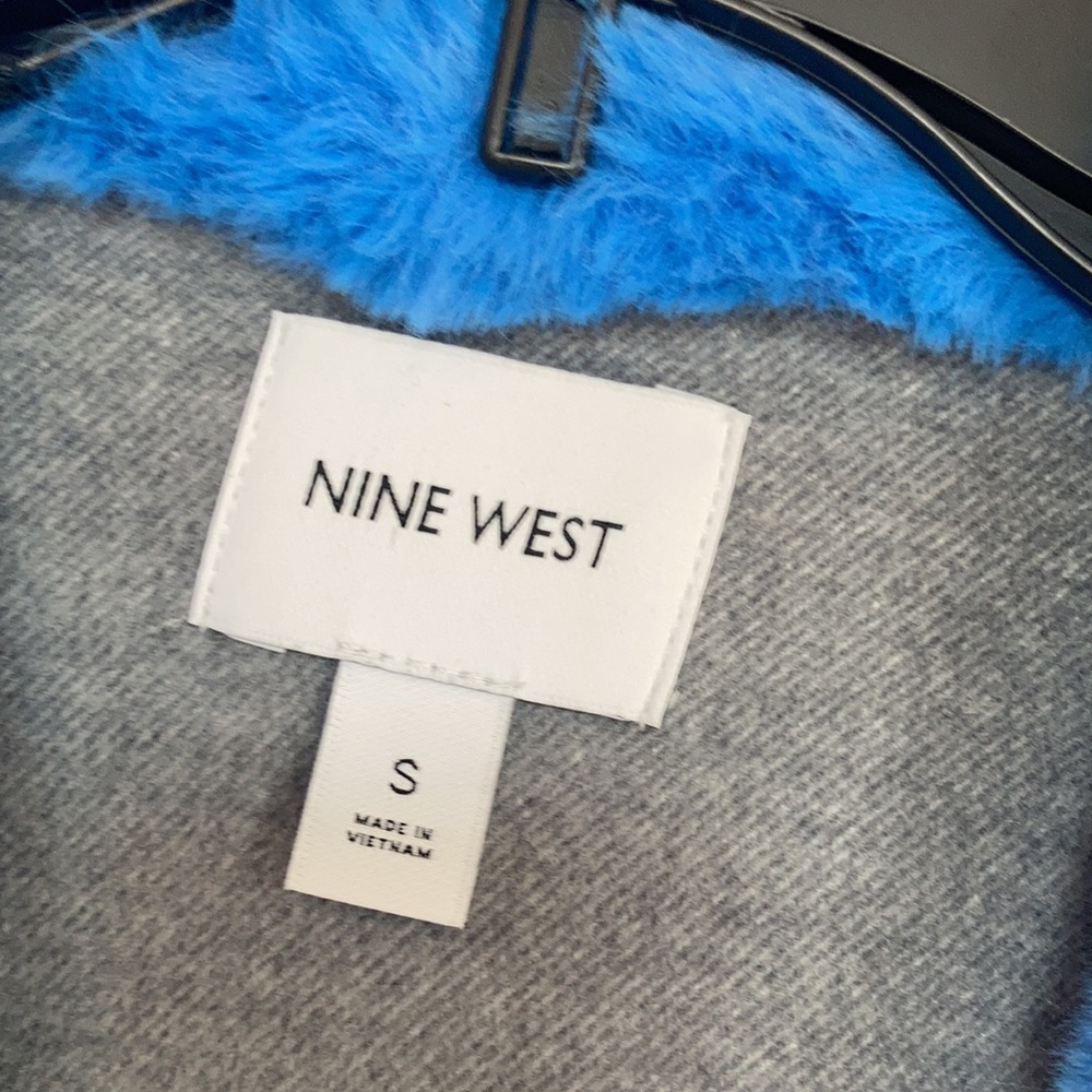 Nine West coat faux fur collar blue collar gray coat moto like style S - Picture 16 of 17